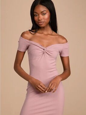 Lulus Don't Twist My Words Mauve Ribbed Off-the-Shoulder Mini Dress